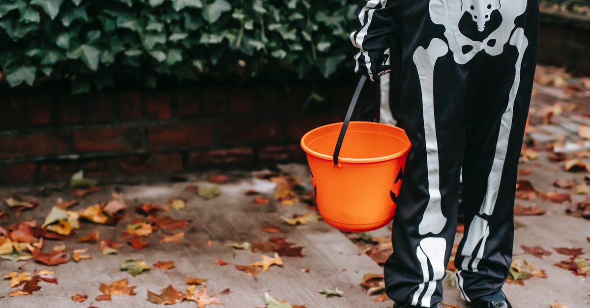 What happens to Trick-or-Treat Bags after the Halloween event? - Anonymous kid in Halloween costume standing on walkway