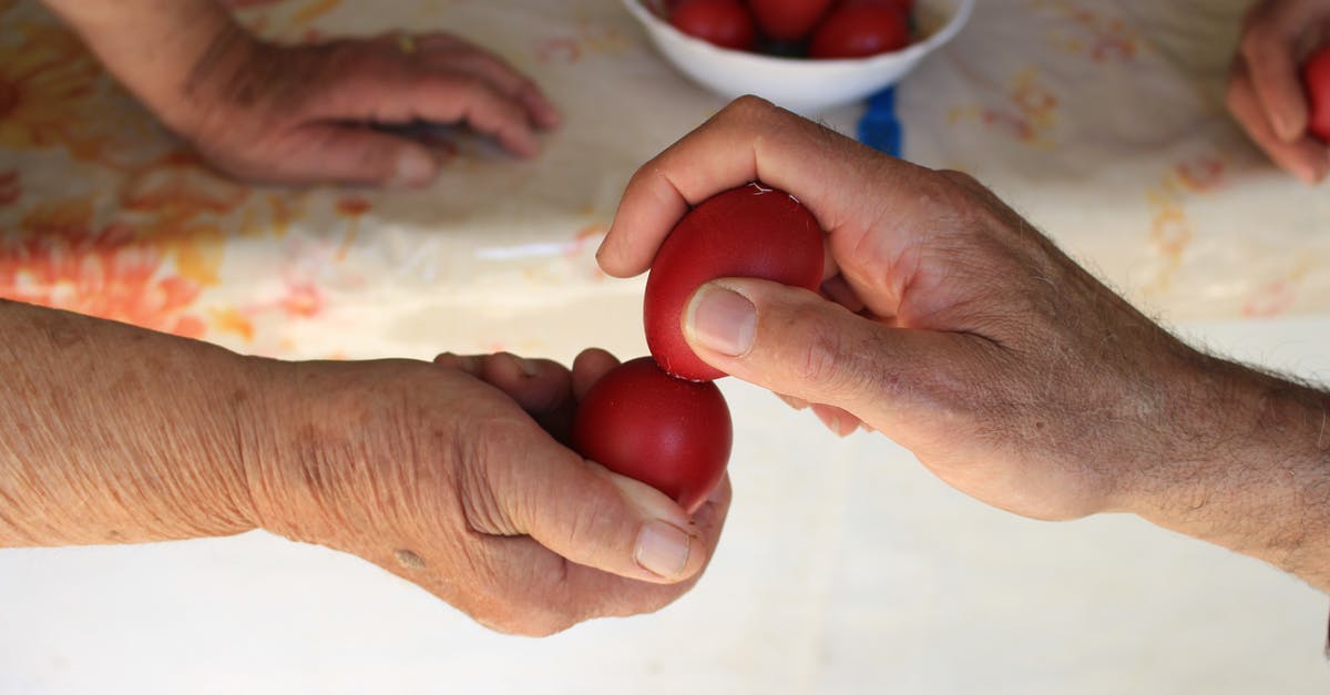 What happens when I recieve the same game as a gift twice? - Faceless senior and adult relative fighting with red colored holiday eggs celebrating Easter
