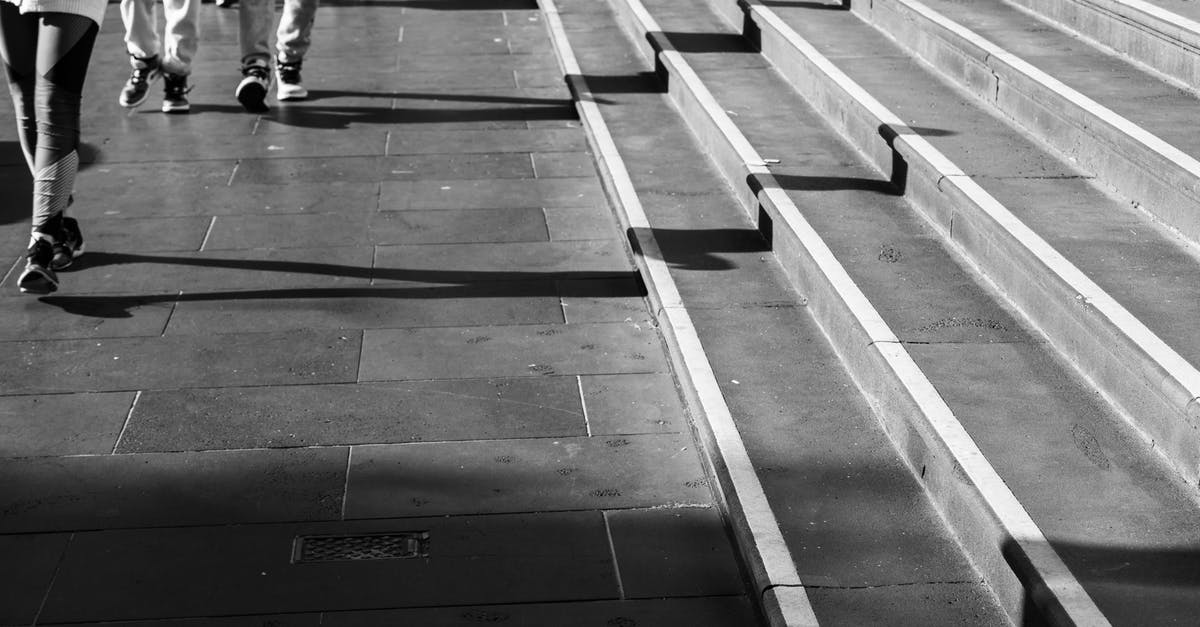 What happens when Reaper loses sight of his Shadow Step destination? - Black and white of crop anonymous people in casual outfits walking near building with staircase What happens when Reaper loses sight of his Shadow Step destination? - Black and white of crop anonymous people in casual outfits walking near building with staircase
