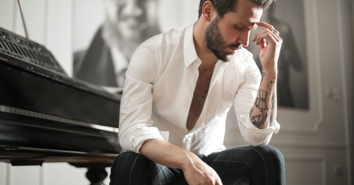What is experience soaking? - Dramatic tattooed male sitting at piano What is experience soaking? - Dramatic tattooed male sitting at piano