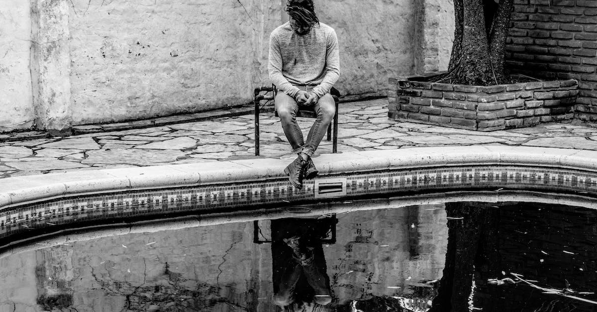What is reflected in the Mirrorball? - Man Sitting near Pond