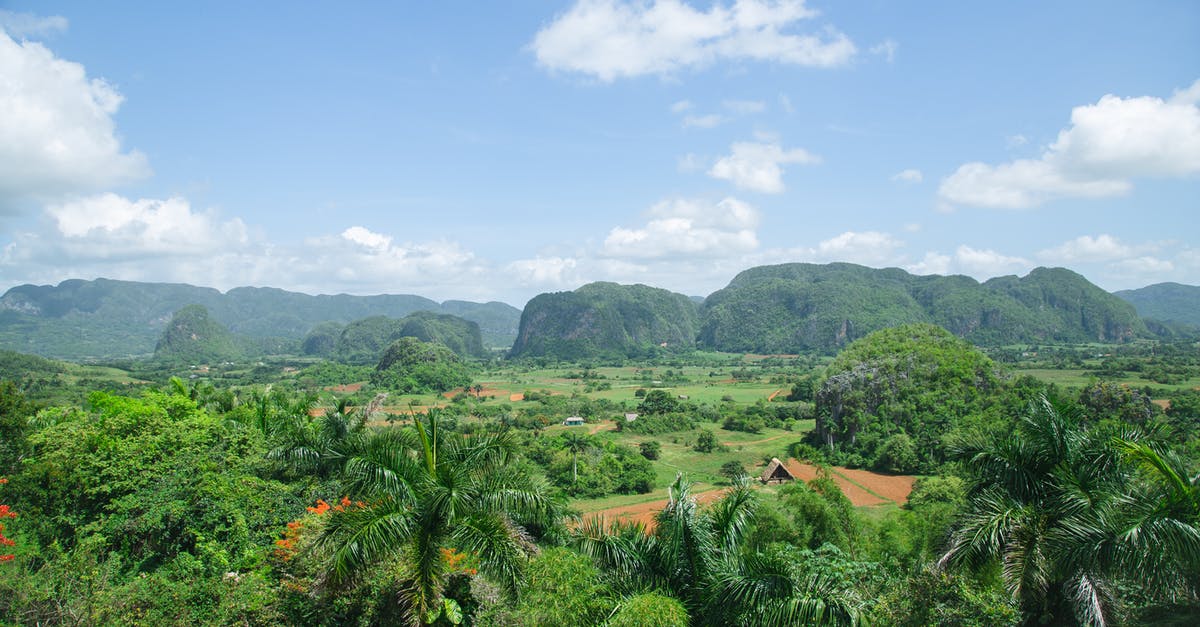 What is the impact on Mob spawning if rendering range is small? - Scenic view of bright greenery trees and ridges under blue cloudy sky in summer