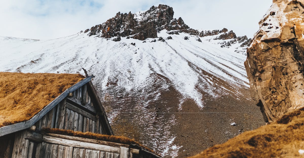 What is the weapon damage range formula? - Low angle of aged wooden house at bottom of rocky mountain ridge with snow on slope
