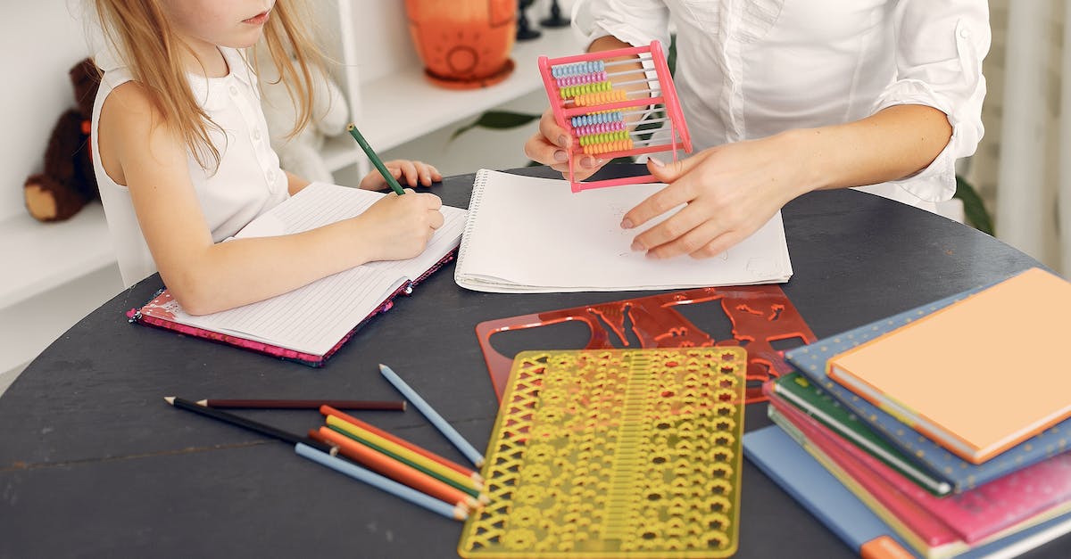 What items count towards the inventory limit? - From above of little girl sitting at table with school items and textbooks while writing in notebook with pencil together with unrecognizable young home teacher in white shirt with abacus in hand during early home education