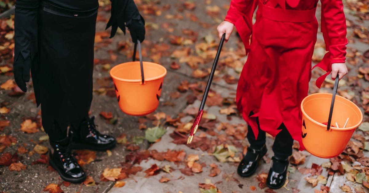 When are mystery parts available for world events? - Kids walking on street with buckets on Halloween