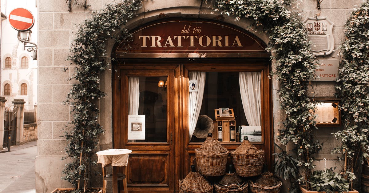 Where are all the Stones of Barenziah located? (No Stone Unturned) - Exterior of cozy Italian restaurant with wooden door and entrance decorated with plants
