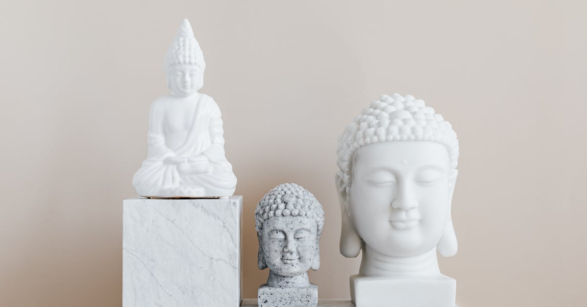 Where can I find an Oval Stone? - Collection of Asian busts and statue of Buddha made of white and gray stone with smooth surface on marble pedestal