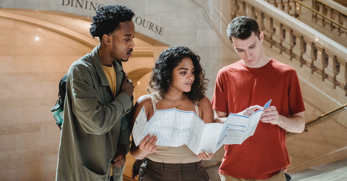 Why can't my friend access the new Airship map in Among Us? - Focused young man pointing at map while searching for route with multiracial friends in Grand Central Terminal during trip in New York