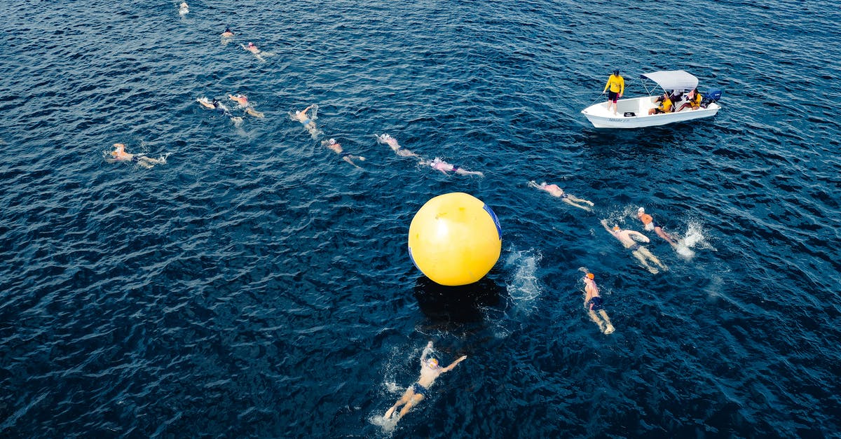 Why can't my scouts enter water, even when they've entered my territory? - Aerial view of swimmers taking park in race and swimming around big yellow inflated ball in sea water