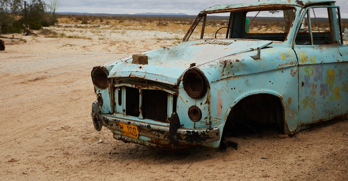 Why do my maxed out dwellers get radiation damage in the wasteland? [duplicate] - Old rusty broken abandoned car without wheels and radiator placed in sandy terrain near tree