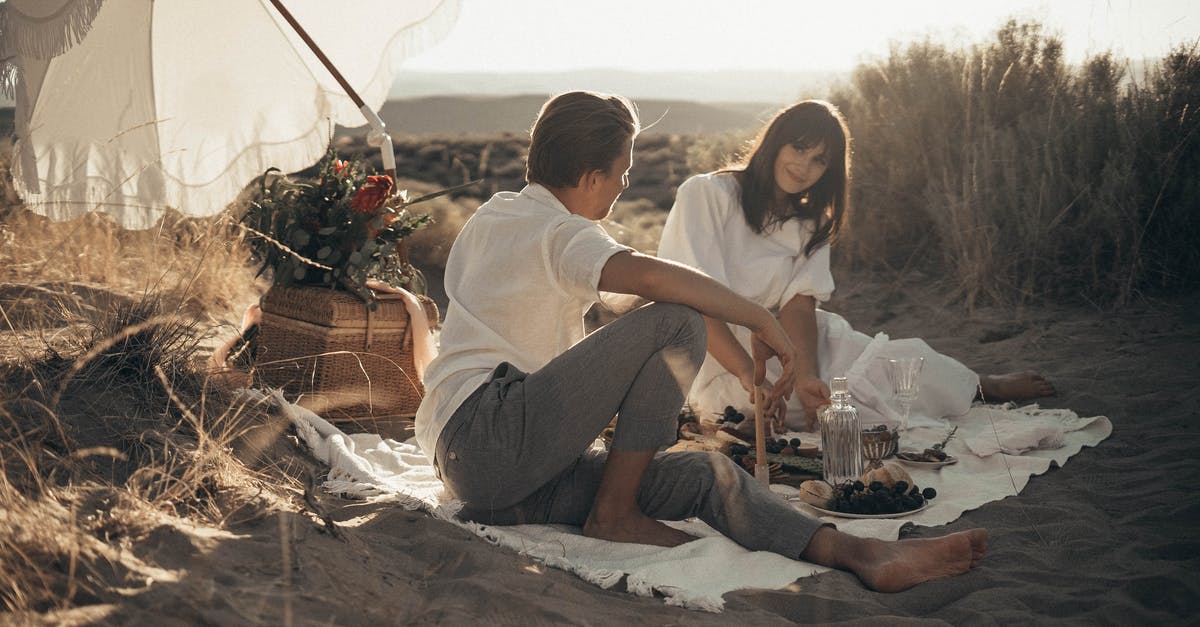 Why do my NPCs love each other? [closed] - Young loving couple having romantic picnic sitting on white blanket with food and drinks under white umbrella