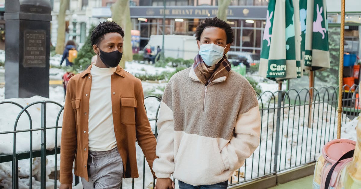 Why is Nick Valentine tolerated in Diamond City? - Gentle African American homosexual couple wearing casual wear in protective masks holding hands while strolling on street during coronavirus pandemic in city