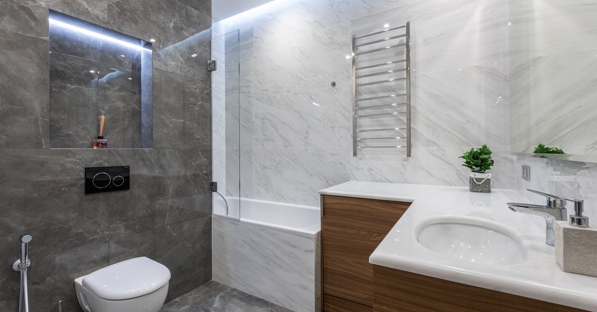 Why is this rail signal not creating a new block? - Interior of contemporary bathroom with white washbasin bathtub and toilet with bidet in modern apartment