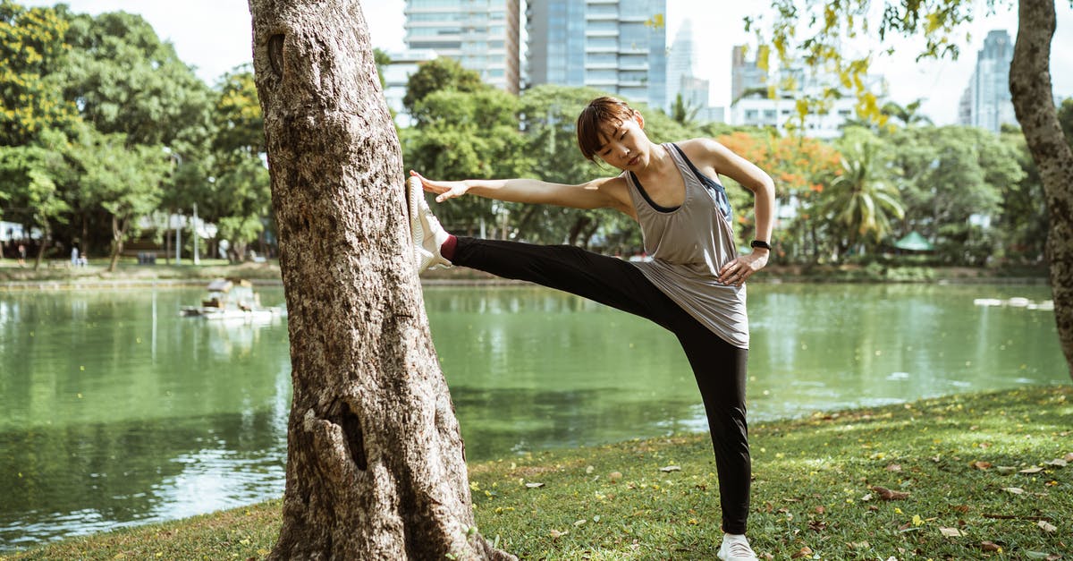Will it agro the guards to cut down pig city trees? - Full body ethnic flexible female in sportswear looking down while warming up near pond in park Will it agro the guards to cut down pig city trees? - Full body ethnic flexible female in sportswear looking down while warming up near pond in park