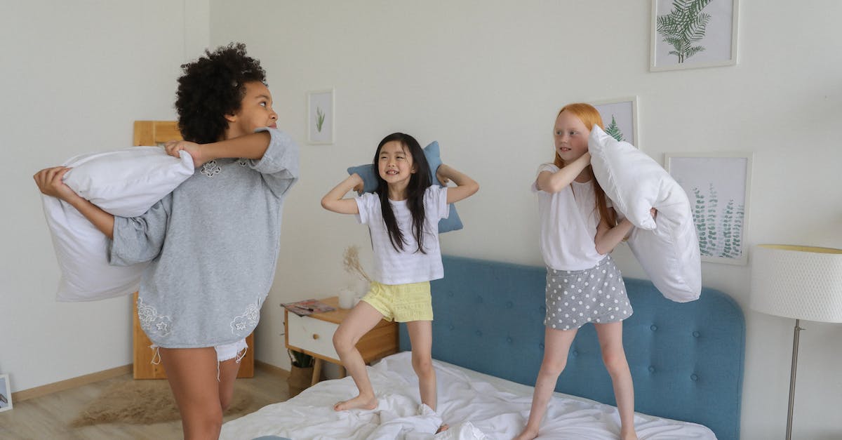 Will other actions interrupt digging? - Full body of cheerful multiracial girls using pillows while playing in bright cozy room in daytime